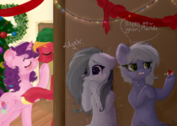 Size: 7000x5000 | Tagged: safe, artist:colorochka, imported from ponybooru, big macintosh, limestone pie, marble pie, sugar belle, earth pony, pony, unicorn, best gift ever, 3:, absurd resolution, belly button, boop, cheek fluff, chest fluff, christmas, christmas tree, crying, ear fluff, ears, eyes closed, female, fluffy, frown, heart, heartbroken marble, holiday, hoof hold, leg fluff, lidded eyes, looking at something, male, mare, messy mane, neck fluff, noseboop, nuzzling, open mouth, raised hoof, raised leg, sad, shipping, shipping denied, shivering, side chick, smiling, stallion, straight, sugarmac, tree, wide eyes