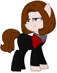 Size: 701x897 | Tagged: artist needed, safe, imported from derpibooru, earth pony, pony, clothes, female, kathryn janeway, mare, ponified, simple background, star trek, star trek: voyager, transparent background, uniform