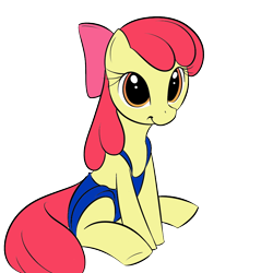 Size: 900x900 | Tagged: safe, artist:j5furry, artist:kloudmutt, imported from derpibooru, apple bloom, earth pony, pony, clothes, colored, female, filly, one-piece swimsuit, overalls, simple background, sitting, solo, swimsuit, transparent background