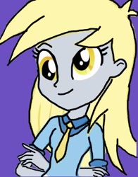 Size: 310x396 | Tagged: source needed, useless source url, safe, artist:derpyanon_, imported from derpibooru, derpy hooves, equestria girls, female, purple background, simple background, smiling, solo, trace
