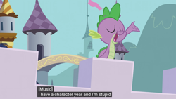 Size: 1920x1080 | Tagged: safe, edit, edited screencap, imported from derpibooru, screencap, spike, the crystal empire, caption, meme, the failure song, youtube caption