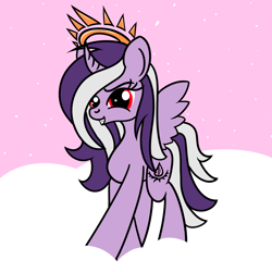 Size: 2000x2000 | Tagged: safe, alternate version, artist:dafiltafish, imported from derpibooru, oc, oc only, oc:hedone, alicorn, pony, alicorn oc, crown, curved horn, high res, horn, jewelry, red eyes, regalia, smiling, solo, spread wings, standing, tail, two toned mane, two toned tail, wings