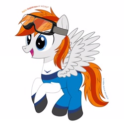 Size: 2292x2292 | Tagged: safe, artist:willow krick, imported from derpibooru, oc, oc:felix gulfstream, pegasus, pony, clothes, commission, flight suit, goggles, high res, male, simple background, solo, uniform