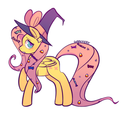 Size: 910x836 | Tagged: safe, artist:waackery, imported from derpibooru, fluttershy, pegasus, pony, candy, female, food, hat, mare, signature, simple background, solo, transparent background, witch hat