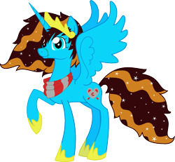 Size: 1053x971 | Tagged: safe, artist:zombietator, imported from derpibooru, oc, oc only, alicorn, pony, alicorn oc, clothes, ethereal mane, eyelashes, female, hoof shoes, horn, jewelry, mare, raised hoof, scarf, simple background, smiling, solo, starry mane, tiara, transparent background, wings