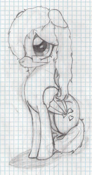 Size: 809x1543 | Tagged: safe, artist:zombietator, imported from derpibooru, oc, oc only, oc:claire, pegasus, pony, eyelashes, female, glasses, graph paper, hair over one eye, lineart, mare, pegasus oc, sad, traditional art