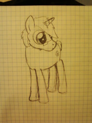 Size: 480x640 | Tagged: safe, artist:zombietator, imported from derpibooru, oc, oc only, oc:wolfie, pony, unicorn, glasses, graph paper, horn, lineart, male, solo, stallion, traditional art, unicorn oc