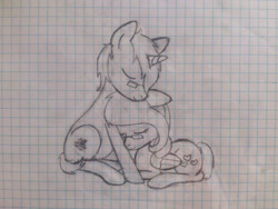 Size: 1000x750 | Tagged: safe, artist:zombietator, imported from derpibooru, oc, oc:claire, oc:wolfie, pegasus, pony, unicorn, duo, female, glasses, graph paper, horn, lineart, male, mare, paw prints, pegasus oc, snuggling, stallion, traditional art, unicorn oc, wings