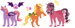 Size: 2248x864 | Tagged: safe, artist:dr4m4-qu33n, imported from derpibooru, oc, oc only, bat pony, earth pony, pony, unicorn, bat pony oc, bow, colored hooves, horn, magical lesbian spawn, offspring, parent:applejack, parent:pear butter, parent:saffron masala, parent:twilight sparkle, parents:canon x oc, parents:twijack, rearing, simple background, tail, tail bow, transparent background, unicorn oc