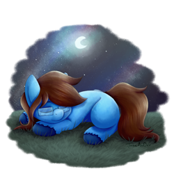 Size: 3500x3500 | Tagged: safe, artist:jane-ander, imported from derpibooru, oc, oc only, oc:daudaen, earth pony, pony, blank flank, brown mane, earth pony oc, eyes closed, glasses, high res, lying down, male, prone, sleeping, solo, stallion, starry night, transparent background, unshorn fetlocks