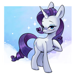 Size: 1200x1200 | Tagged: safe, artist:kraytt-05, imported from derpibooru, rarity, pony, unicorn, eyelashes, eyeshadow, female, hoof on chest, hoof polish, horn, lidded eyes, makeup, mare, smiling, solo, sparkles, standing, tail