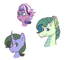 Size: 1800x1500 | Tagged: safe, artist:marimey, imported from derpibooru, oc, oc only, oc:emerald fire, oc:flames love, oc:glow, dracony, hybrid, female, interspecies offspring, male, offspring, parent:rarity, parent:spike, parents:sparity, siblings, simple background, white background