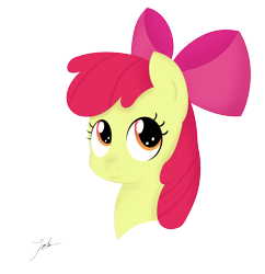 Size: 2552x2636 | Tagged: safe, artist:noxdrachen, imported from derpibooru, apple bloom, earth pony, pony, apple bloom's bow, bow, bust, female, filly, hair bow, high res, looking up, orange eyes, portrait, red mane, signature, simple background, smiling, solo, transparent background