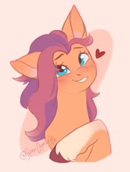 Size: 1036x1360 | Tagged: safe, artist:superduperath, imported from derpibooru, sunny starscout, earth pony, pony, blushing, cute, female, g5, heart, loose hair, mare, smiling, solo, sunnybetes