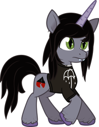 Size: 997x1271 | Tagged: safe, artist:lightningbolt, derpibooru exclusive, imported from derpibooru, pony, .svg available, 2d, clothes, disguise, disguised siren, fangs, frown, g5, horn, jewelry, kellin quinn, male, necklace, ponified, raised hoof, shirt, show accurate, simple background, sleeping with sirens, slit pupils, solo, stallion, style emulation, svg, t-shirt, transparent background, unshorn fetlocks, vector