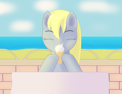 Size: 2888x2244 | Tagged: safe, artist:drakang, imported from derpibooru, derpy hooves, earth pony, pony, female, food, high res, ice cream, mare, solo, sunlight