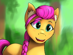 Size: 4000x3000 | Tagged: safe, artist:apuljack, imported from derpibooru, sunny starscout, earth pony, pony, eye clipping through hair, eyebrows, eyebrows visible through hair, female, g5, high res, mare, open mouth, open smile, smiling, solo