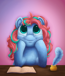 Size: 2836x3335 | Tagged: safe, artist:noashank, imported from derpibooru, oc, oc only, pegasus, pony, book, daydream, female, high res, inkwell, quill, solo