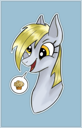 Size: 2677x4162 | Tagged: safe, artist:heatherberserker, imported from derpibooru, derpy hooves, pegasus, pony, bust, female, food, muffin, simple background, solo