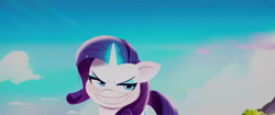 Size: 1280x536 | Tagged: safe, imported from derpibooru, screencap, rarity, sprout cloverleaf, unicorn, spoiler:my little pony: a new generation, evil, evil rarity, female, g4, g5, mare, my little pony: a new generation, pony history, possessed, prologue, rarisnap, red eyes, red pupils, sharp teeth, start of ponies, teeth