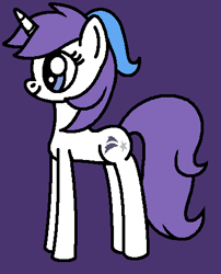 Size: 371x459 | Tagged: safe, artist:rainbowbro58, imported from derpibooru, glory, pony, unicorn, cute, female, g1, g1 to g4, g4, generation leap, glorybetes, horn, mare, ms paint, purple background, purple tail, simple background, smiling, solo, standing, tail