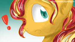 Size: 1280x720 | Tagged: safe, artist:dashienightingale, imported from derpibooru, sunset shimmer, pony, fanfic:raised in hate, equestria girls, audio drama, exclamation point, female, solo, surprised