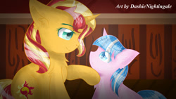 Size: 1280x720 | Tagged: safe, artist:dashienightingale, imported from derpibooru, sunset shimmer, oc, oc:skylight glow, pony, unicorn, fanfic:raised in hate, equestria girls, audio drama, chest fluff, duo, female, filly