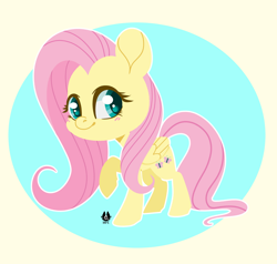 Size: 1280x1218 | Tagged: safe, artist:happyfoxxart, imported from derpibooru, part of a set, fluttershy, pegasus, pony, blushing, chibi, colored pupils, cute, daaaaaaaaaaaw, female, folded wings, looking at you, mare, outline, raised hoof, shyabetes, smiling, solo, standing, three quarter view, white outline, wings