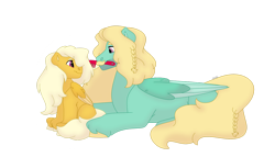 Size: 1280x732 | Tagged: safe, artist:itstechtock, imported from derpibooru, zephyr breeze, oc, oc:meadowlark, pony, brush, female, filly, hairbrush, lying down, offspring, parent:bulk biceps, parent:fluttershy, parents:flutterbulk, prone, simple background, transparent background