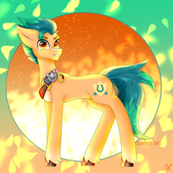 Size: 678x680 | Tagged: safe, artist:aber6823, imported from derpibooru, hitch trailblazer, earth pony, pony, cute, g5, male, simple background, smiling, solo, stallion
