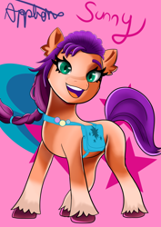 Size: 2480x3508 | Tagged: safe, artist:nanofam, imported from derpibooru, sunny starscout, earth pony, pony, cutie mark background, female, g5, high res, solo