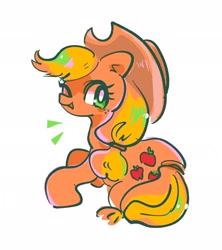 Size: 1818x2048 | Tagged: safe, artist:osawari64, imported from derpibooru, applejack, earth pony, pony, cute, female, jackabetes, mare, one eye closed, open mouth, simple background, smiling, solo, white background, wink