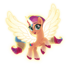 Size: 4000x3540 | Tagged: safe, artist:orin331, imported from derpibooru, sunny starscout, alicorn, pony, spoiler:my little pony: a new generation, alicornified, artificial wings, augmented, female, g5, magic, magic horn, magic wings, movie accurate, my little pony: a new generation, race swap, simple background, solo, sunnycorn, transparent background, wings