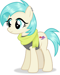 Size: 2999x3740 | Tagged: safe, artist:anime-equestria, imported from derpibooru, coco pommel, earth pony, pony, alternate hairstyle, clothes, ear piercing, female, high res, piercing, scarf, simple background, solo, transparent background, vest