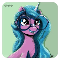 Size: 1125x1125 | Tagged: safe, artist:jearknds, imported from derpibooru, izzy moonbow, pony, unicorn, bust, female, g5, glasses, solo