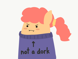 Size: 2048x1536 | Tagged: safe, artist:2merr, oc, oc only, oc:friday, earth pony, pony, :i, blob ponies, blushing, clothes, dot eyes, drawn on phone, drawthread, female, frown, ponytail, simple background, solo, stylistic suck, sweater, weekday ponies, white background