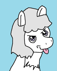 Size: 517x647 | Tagged: safe, artist:anonymous, oc, oc only, oc:niveous, pony, blue background, female, filly, looking at you, simple background, snowpony (species), solo, taiga pony, tongue out