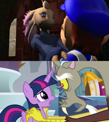 Size: 1920x2160 | Tagged: safe, edit, edited screencap, imported from derpibooru, screencap, discord, twilight sparkle, alicorn, draconequus, pony, the ending of the end, axol, comparison, crying, female, male, smg4, super mario bros., tears of fear, the genesis arc, twilight sparkle (alicorn)
