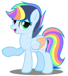 Size: 1024x1141 | Tagged: safe, artist:amicasecretuwu, imported from derpibooru, oc, oc:cloudy dash, pegasus, pony, colored wings, female, mare, offspring, parent:rainbow dash, parent:soarin', parents:soarindash, simple background, solo, transparent background, two toned wings, wings