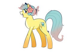 Size: 1723x1200 | Tagged: safe, artist:waackery, imported from derpibooru, oc, oc only, earth pony, pony, earth pony oc, female, flower, flower in hair, mare, open mouth, signature, simple background, smiling, solo, transparent background