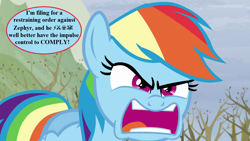 Size: 1280x720 | Tagged: safe, edit, edited screencap, imported from derpibooru, screencap, rainbow dash, season 5, tanks for the memories, angry, censored vulgarity, faic, grawlixes, implied zephyr breeze, ragebow dash, rainbow dash is best facemaker, speech, speech bubble, talking