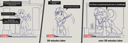 Size: 2647x893 | Tagged: safe, artist:triplesevens, imported from derpibooru, oc, oc only, oc:frist, dracony, dragon, hybrid, comic, desperation, dialogue, fetish, need to pee, omorashi, ponybooru import, potty emergency, potty time, sketch, solo, sweat, text, urine, watersports