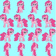 Size: 197x196 | Tagged: safe, artist:saikar, imported from derpibooru, pinkie pie, earth pony, pony, blue background, female, mare, pixel art, simple background, smiling, solo, sprite sheet