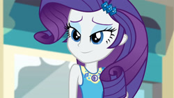 Size: 3410x1920 | Tagged: safe, imported from derpibooru, screencap, rarity, equestria girls, equestria girls series, rollercoaster of friendship, female, geode of shielding, hairpin, high res, magical geodes, rarity peplum dress, smiling, solo