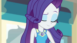 Size: 3410x1920 | Tagged: safe, imported from derpibooru, screencap, rarity, equestria girls, equestria girls series, rollercoaster of friendship, eyes closed, female, geode of shielding, high res, magical geodes, rarity peplum dress, smiling, solo