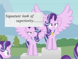 Size: 654x493 | Tagged: safe, artist:forgalorga, edit, edited screencap, imported from derpibooru, screencap, starlight glimmer, alicorn, pony, alicornified, count dooku, cropped, medal, multeity, podium, race swap, signature look of superiority, solo, spread wings, star wars, starlicorn, starlight cluster, starlight's world, wings
