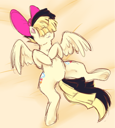 Size: 778x870 | Tagged: safe, alternate version, artist:bamboogecko, imported from derpibooru, songbird serenade, pegasus, pony, my little pony: the movie, bed, female, lying down, mare, on back