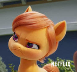 Size: 1515x1408 | Tagged: safe, imported from derpibooru, screencap, earth pony, pony, spoiler:my little pony: a new generation, 3d, :c, >:c, angry, colt, cropped, frown, g5, grumpy, male, my little pony: a new generation, netflix logo, solo, unnamed character, unnamed pony