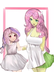 Size: 3000x4000 | Tagged: safe, artist:戈齐, imported from derpibooru, fluttershy, oc, oc:forestring, human, equestria girls, cute, duo, female, love, mother and child, mother and daughter