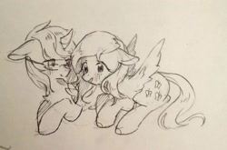 Size: 1641x1080 | Tagged: safe, artist:绳, imported from derpibooru, fluttershy, oc, oc:forestar, pegasus, pony, unicorn, canon x oc, cute, duo, female, flutterstar, love, male, shipping, straight, traditional art